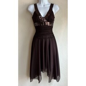 Vintage 90s Y2K B Smart Brown Formal Dress 5 6 Sequin Fairy Asymmetrical Prom